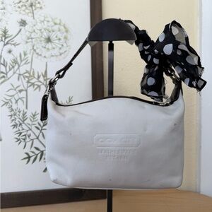 Coach White Leather Shoulder Bag with Brown Accents